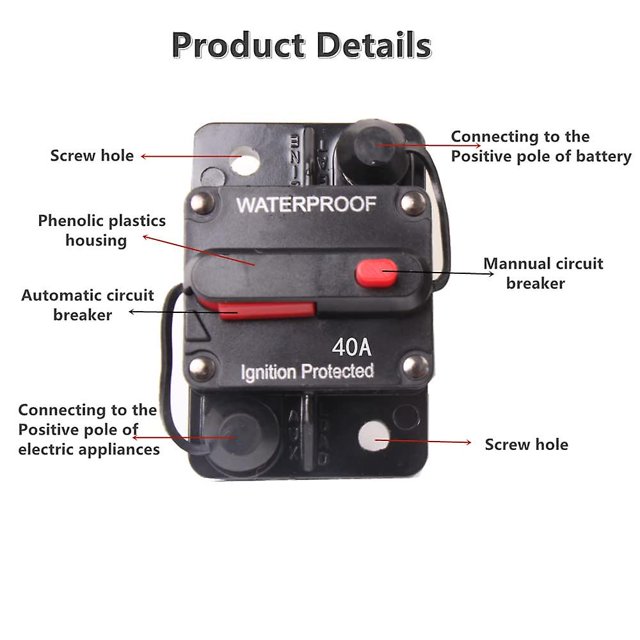 Portafusibles a prueba de agua disyuntor e interruptor Manual 12-48v CC para coche barco 40a Banban XianweiShao 8390613954657