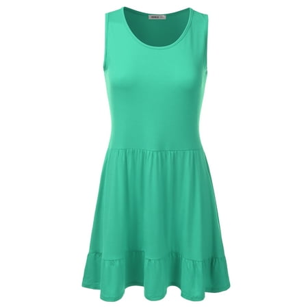 Black Uneven Hem Dress - Doublju Womens Loose Fit Sleeveless Ruffle Hem Dress With Plus Size AQUA S