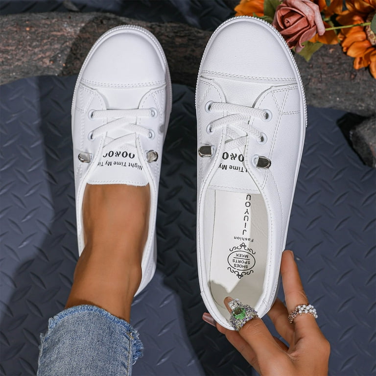 Mepaouo Womens White Tennis Shoes Leather Casual Walking Fashion Sneakers  Non Slip Dressy Work Flats - Walmart.com