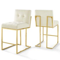 Modway Privy Gold Stainless Steel Performance Velvet Counter Stool Set of 2 in Gold Ivory