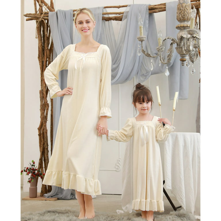 HuaAngel Casual Mother Daughter Winter Nightgowns Long Sleeve Dress Family  Matching Pajamas Nightgown Dress
