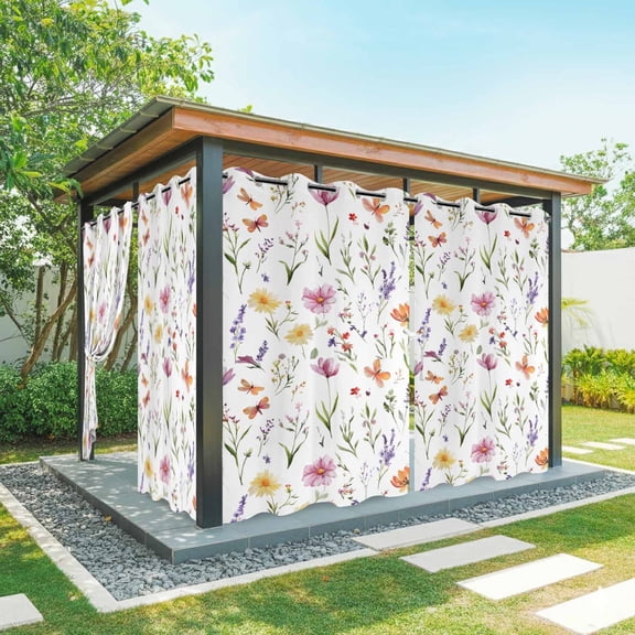 Wildflowers Outdoor Curtains for Patio Waterproof, Colorful Spring Floral Botanical Flower Plants Grommet Curtains for Porch Outside Privacy Drape for Gazebo Garden Pergola, 1 Panel, 54x84in