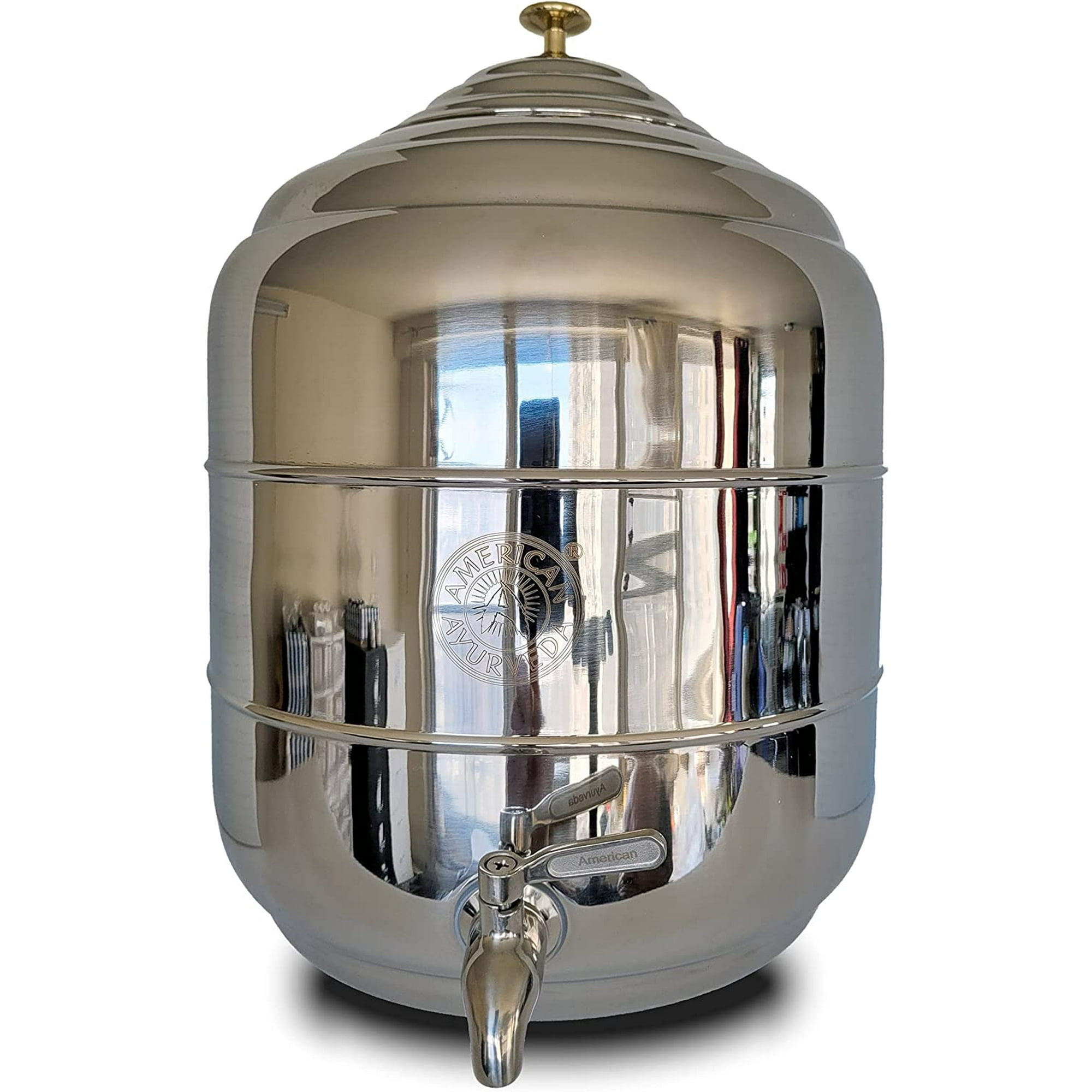 5 Gallon Counter Top Stainless Steel Water / Beverage Dispenser with Faucet Spigot, handle and Lid to Dispense Chilled Water, Beverages, Tea, Soda, Juice by American Ayurveda