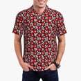 thumbnail image 3 of Balery Red Floral Printed Men’s Short Sleeve Polo Shirt, Midweight Men's Shirt,Golf Polo shirts -3X-Large, 3 of 9