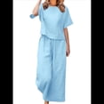 thumbnail image 1 of Conjunto de 2 Piezas para Mujer: Blusa de Media con Cuello y Pantalón con Bolsillos, Informal para el Trabajo y Viajes. Azul S, 1 of 6