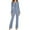 Blue, variant on LYEAA Loungewear for Women 2 Piece Set Long Sleeve Bow Button down Shirt and Pant Ribbed 2 Piece Pjs Trendy Pajama Sets