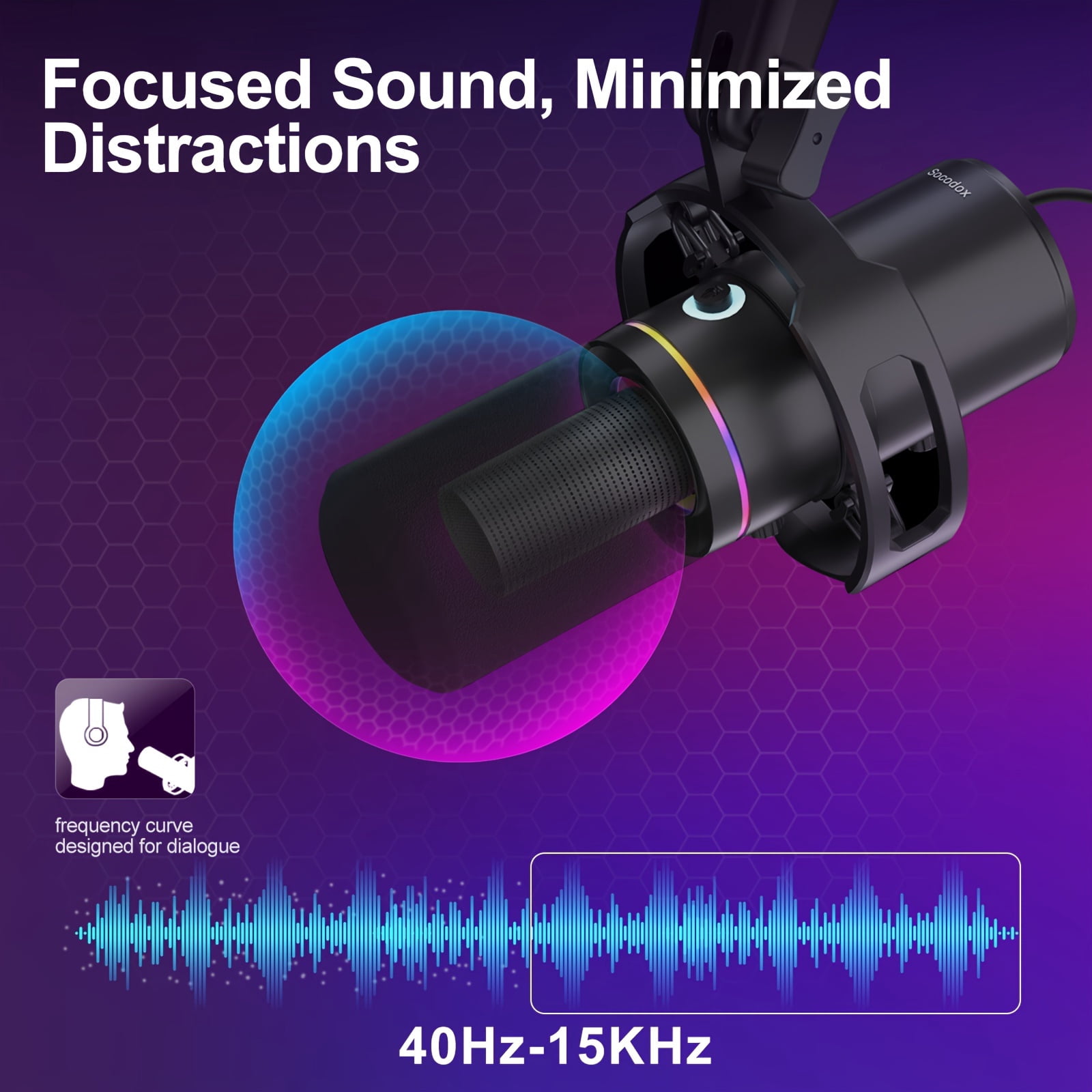 General  XLR/USB Dynamic Microphone Kit, RGB Podcast Mic with Software, Mute, Gain Knob, Volume Control, Boom Arm for Streaming, Gaming, Voice-Over, Recording- Black