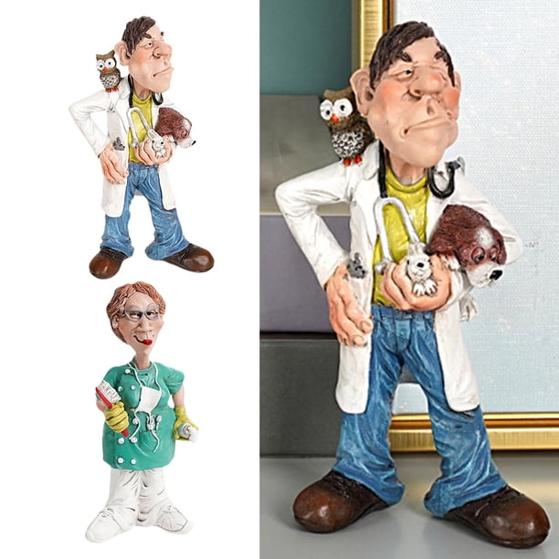 2 Uds Estatuas Modernas de Doctor Figuritas Decoración Coleccionable Centro de Mesa Escultura de Resina para Estantería Armario Tocador Amigos Hogar Cepillo 8x5x16cm Amarillo 9x5x16cm perfecl Figura de médico