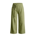 thumbnail image 3 of ShomPort Womens Linen Capris Dressy Wide Leg Bowtie Elastic Mid Waist Casual Pockets Cropped Pants, 3 of 5