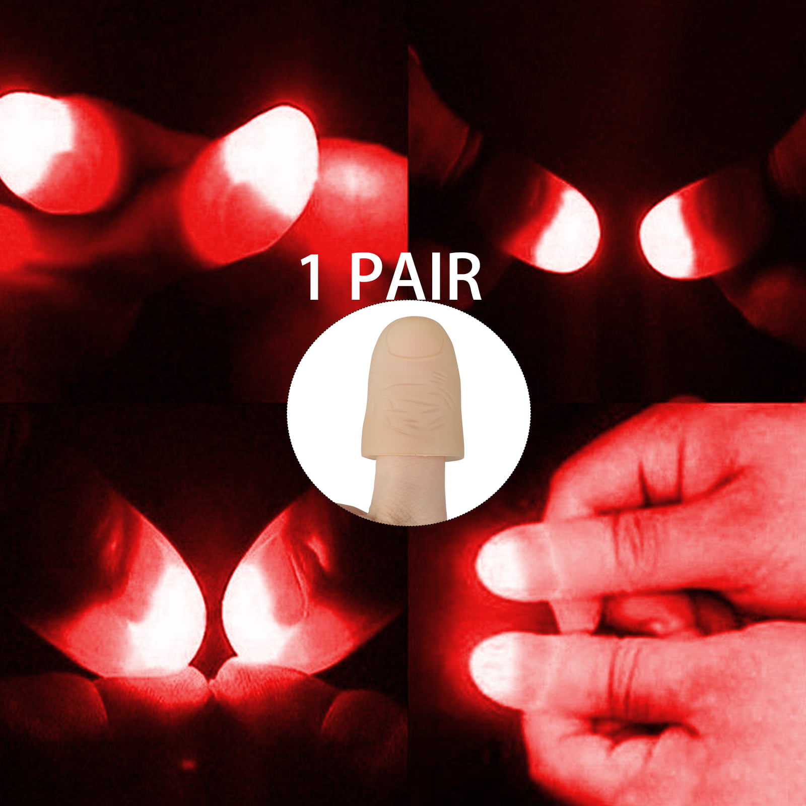 1 Pair LED Magic Light Up Silicone Thumbs Props Fingers Trick Lights Prank X0Y9 