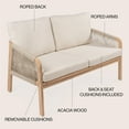 thumbnail image 4 of Arwen Modern Bohemian Roped Acacia Wood Outdoor Loveseat with Cushions, Beige/Light Teak, 4 of 8
