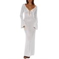 thumbnail image 4 of Womens V Neck Crochet Maxi Dress Bell Sleeve Bodycon Long Summer Dress Hollow Out Beach Vacation Cover Up, 4 of 7