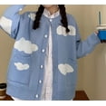 thumbnail image 5 of Cárdigan de punto de manga larga con bolsillos y botones, lindo suéter de mujer con dije de nube kawaii, 5 of 5
