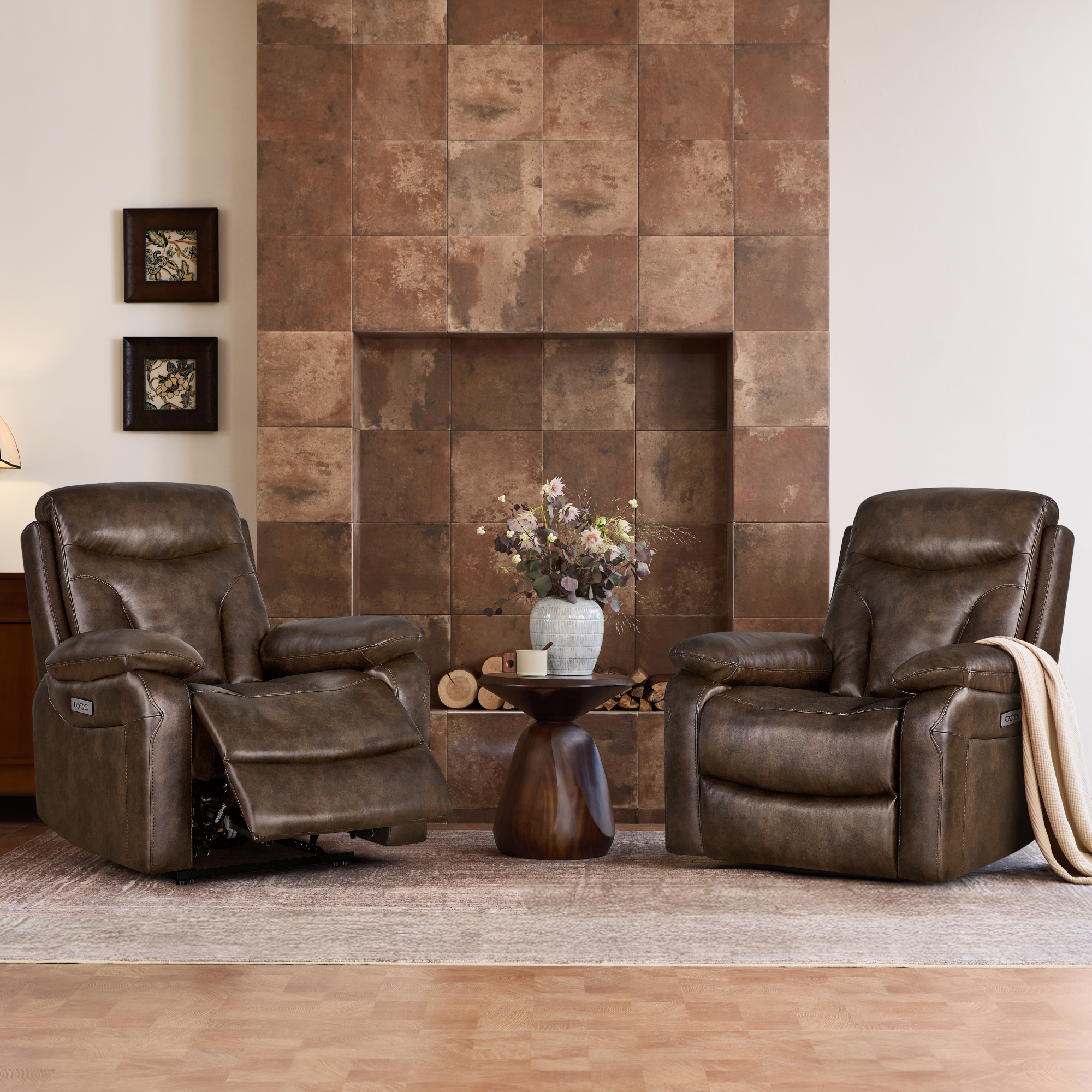 Spruce & SpringDual Motor Wall Hugger Power Recliner with Adjustable Headrest, Tan