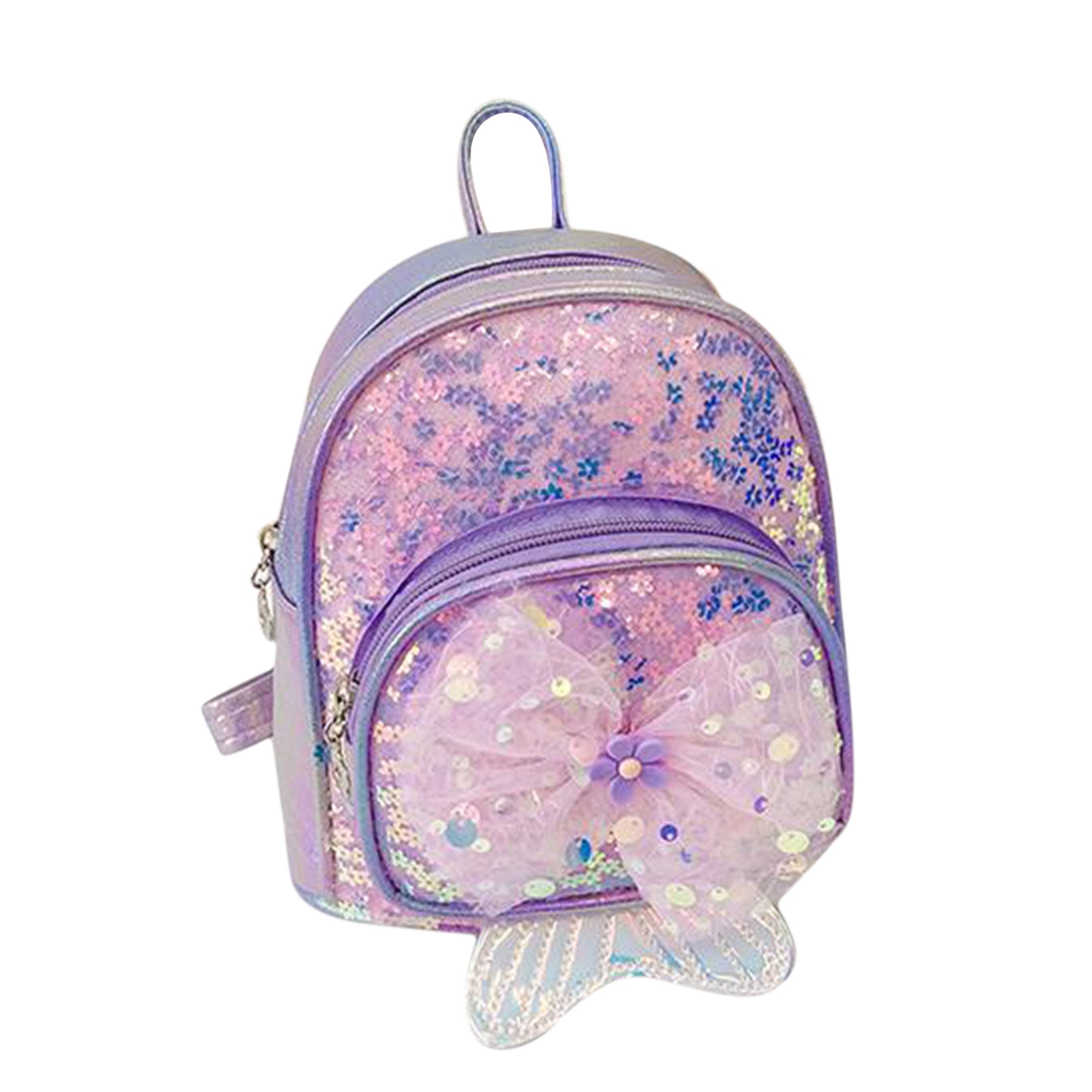 One opening Girls Backpack Sequin Bow Fishtail Design Zipper Closure