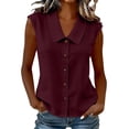 thumbnail image 2 of Tank Top Women Running Tank Top Women Women's Solid Color Casual Sleeveless Lapel Doll Collar Knot Linen Button Cardigan Top Wine M, 2 of 7