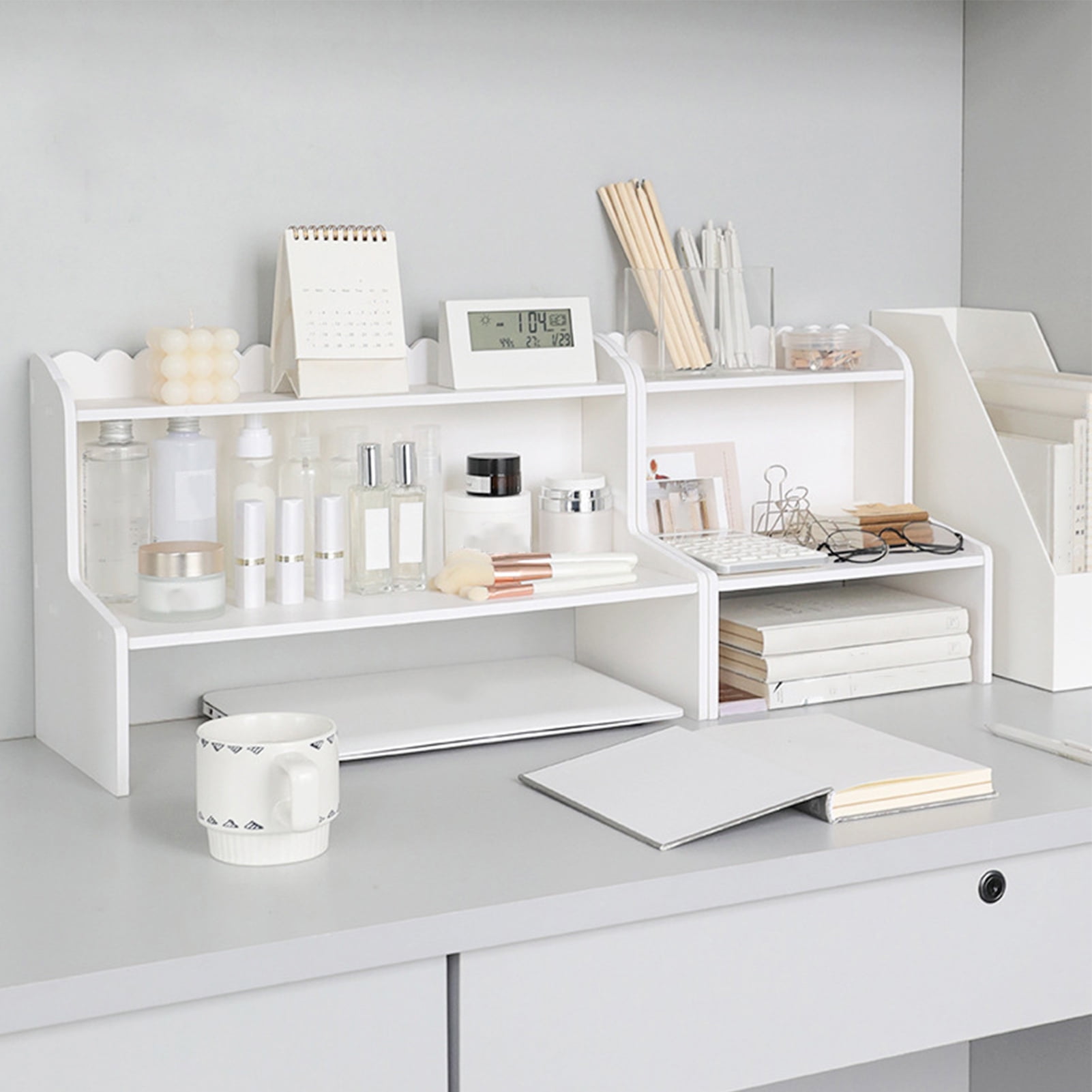 Desktop Shelf Organizer Office Storage, Expandable Bookshelf Display Rack, Versatility Office Supplies Desk Organizer, for makeup storage, desktop storage L 46.5*21*30cm