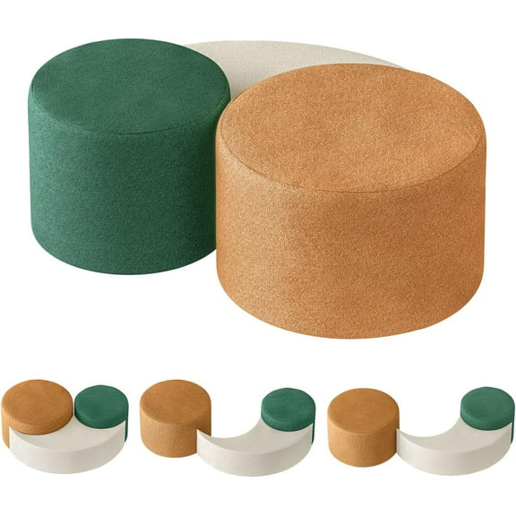 Johnear Novety 26 inch & 20 inch Large Ottoman Nesting Coffee Table for Living Room, Foam Round Ottoman Bench for Bedroom End of the Bed