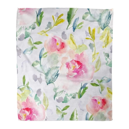 SIDONKU Throw Blanket Warm Cozy Print Flannel Gray Cute Abstract Modern Watercolor Flower Pattern Pink Floral Comfortable Soft for Bed Sofa and Couch 50x60 Inches