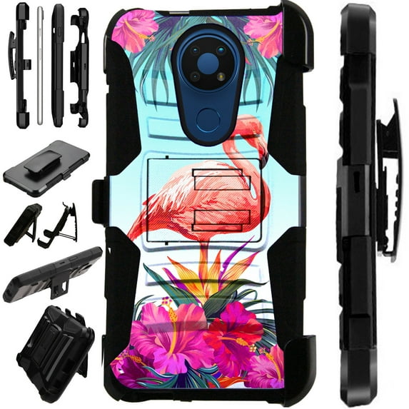 WORLD ACC LuxGuard Holster Case Compatible with Nokia C5 Endi Hybrid Phone Cover (Flamingo Flower)
