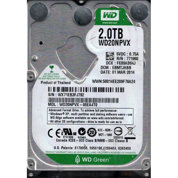 Western Digital WD20NPVX-00EA4T0 2TB DCM: EBMTJHBB