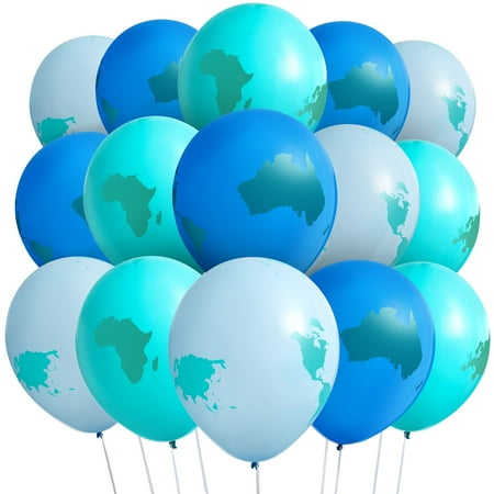BLUE PANDA Travel Globe Balloons - 12 In, 50 Pack, Blue & Green - Earth Day Party Favors & Classroom Decorations - Latex Earth Globes for World Theme Party