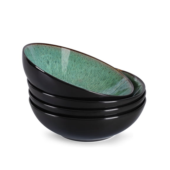 Peacock Green Ceramic Bowl Set — 30oz Serving Bowls for Cereal, Salad, Pasta & Soup (Set of 4)