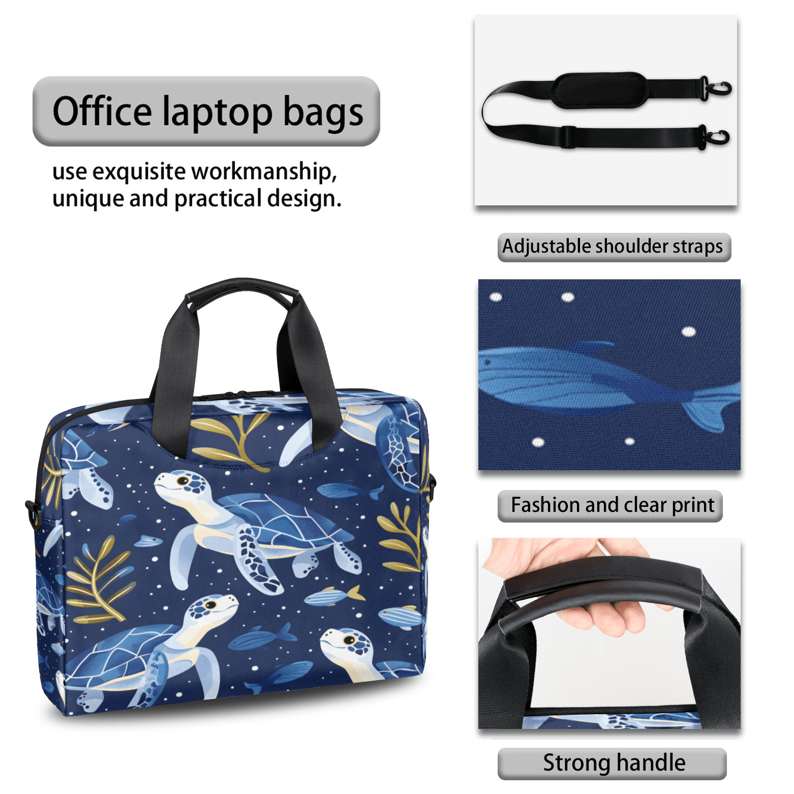 Herdesigns Sea Turtle Laptop Bag for Women Men, Computer Case Briefcase Messenger Bags, 15-15.6 inch Laptop Sleeve Shoulder Bag