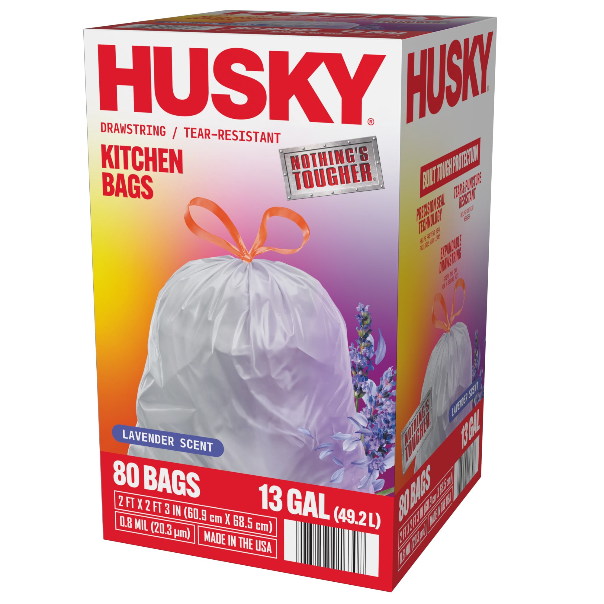 Husky 13 Gallon Tall Kitchen Drawstring Bags, Lavender Scented, 80