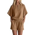 thumbnail image 3 of Bovxnpu Women's 2 Piece Outfits V Neck Short Sleeve Loose Summer Top Shorts Set, 3 of 7