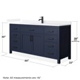 thumbnail image 4 of Beckett 66" Dark Blue Single Vanity & White Quartz Top (1-Hole) & Black Trim, 4 of 5