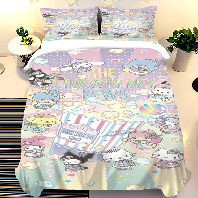 Sanrio Animals Printed Duvet for Children Cute Cartoon Quilt Polyester Hello Kitty Luxury 3-Piece Set 1 Cover Bedding