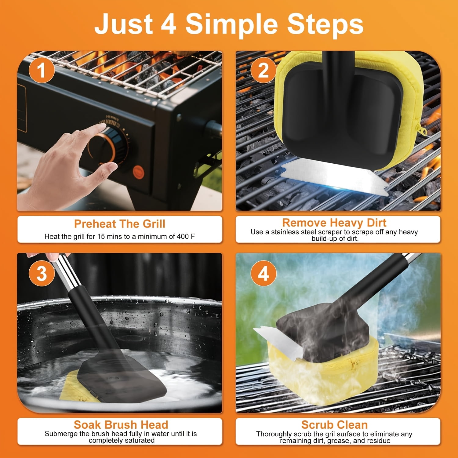 Safe Steam Grilling Brush and Scraper for Effortless Barbecue Cleaning, Durable Tool Suitable for Cast Iron and Stainless Steel Grates, Perfect Outdoor Grilling Gift for Any Occasion
