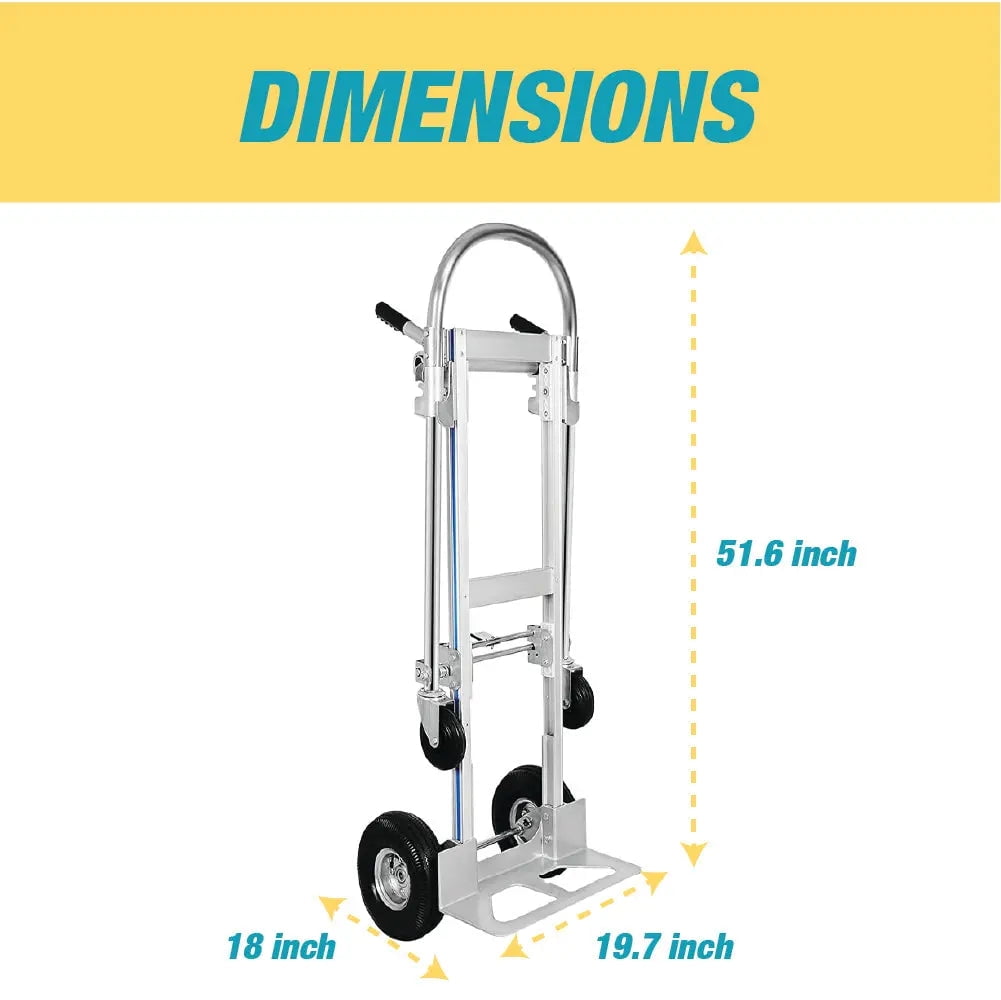 Aluminum Hand Truck and Dolly, 2 in 1 Design 550 Lbs Capacity, Industrial Collapsible Cart - 17431