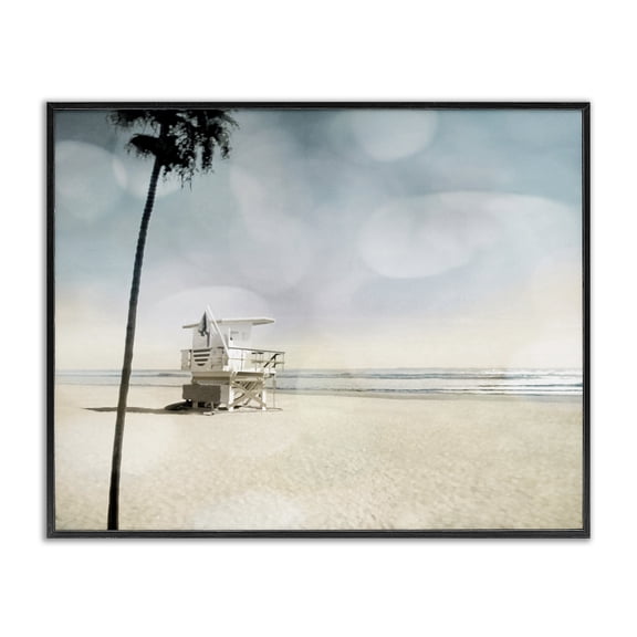 Stupell Industries Tropical Empty Beach Coast Lifeguard Stand Black Framed Giclee Art, 14 x 11, by Devon Davis