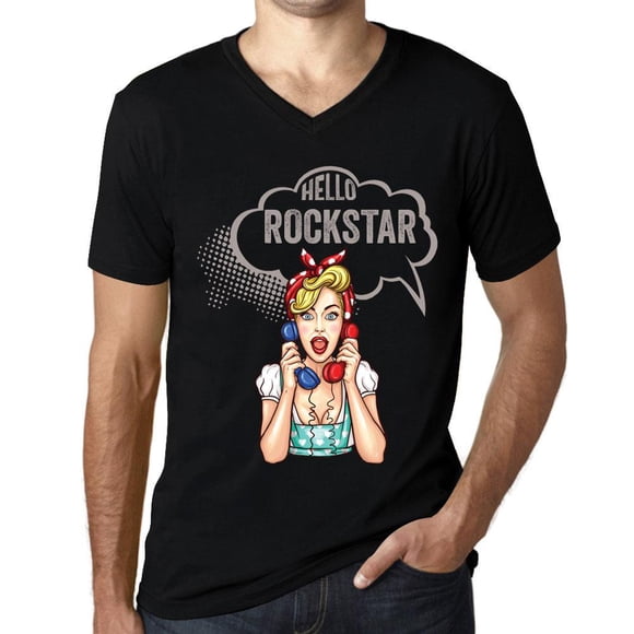 Men's Graphic T-Shirt V Neck Hello Rockstar Eco-Friendly Limited Edition Short Sleeve Tee-Shirt Vintage Birthday Gift Novelty