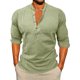 thumbnail image 1 of Ceisia Men's Slim Fit Long Sleeve Stand-Up Collar Slub Linen Shirt with Geometric Embroidery Army Green XL Gifts, 1 of 7