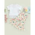 thumbnail image 4 of Bagilaanoe 2Pcs Toddler Baby Girl Easter Outfits Flower Print Short Sleeve T-Shirts Tops + Flare Trousers 6M 12M 18M 24M 3T 4T Kids Long Pants Set, 4 of 8