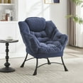 thumbnail image 3 of Vinsetto Lazy Chair with Ottoman, Modern Lounge Accent Chair with Armrests and Side Pocket, Ergonomic Design, Steel Frame, Navy Blue, 3 of 9