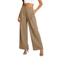 thumbnail image 2 of Oiangi Wide Leg Dress Pants for Women High Waist Stretchy Ruched Slacks Casual Basic Business Work Trousers with Pockets Khaki L, 2 of 9