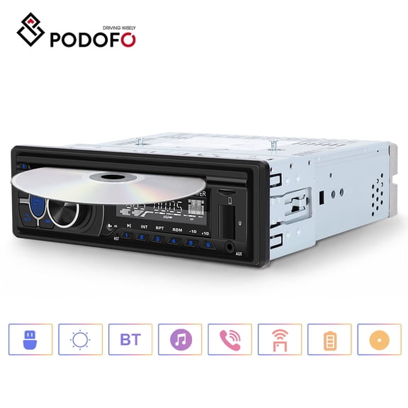Podofo Single DIN Car Radio Stereo with Digital Bluetooth Car DVD/CD player Radio USB/SD/AUX-IN