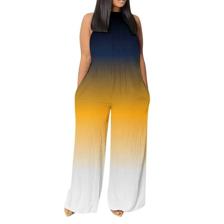 

Women Gradient Printed Wide Leg Jumpsuits Sexy Halter Printed Rompers Lightweight Breathable Tank Jumpsuit
