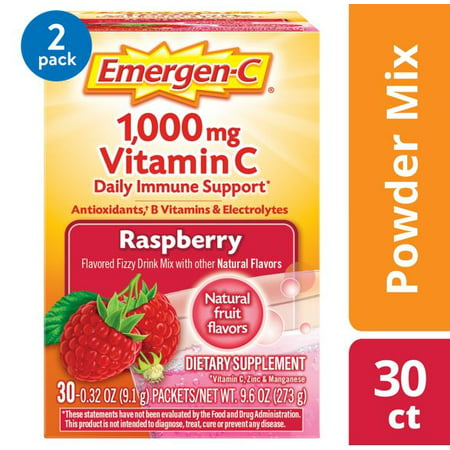 (2 Pack) Emergen-C Vitamin C Drink Mix, Raspberry, 1000 mg, 30 (Best Time To Take Vitamin C Morning Or Night)