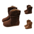 thumbnail image 6 of Otqutp Kids Mid Calf Boots for Girls aux Suede Ruched Tall Boots with Pull Tabs Soft Flat Non Slip Rubber Sole Boots Autumn Winter Outdoor Wear, 6 of 9