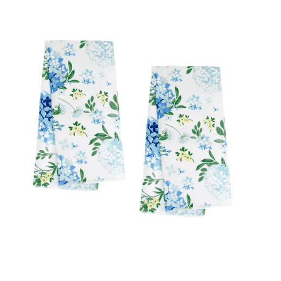 (2) Spring Kitchen Towel Floral Decorative Hand Dish Farmhouse Seasonal Hydrangea Polyester 12.5 x 5.8 Inch Home Decor