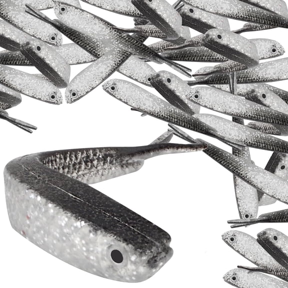 30pcs Silver Plastic Soft Fishing Lures Realistic Forked Tail Minnow Crappie Artificial Lure Swim Bait Fish Tackle Bulk Pack for Saltwater Freshwater Bass Walleye