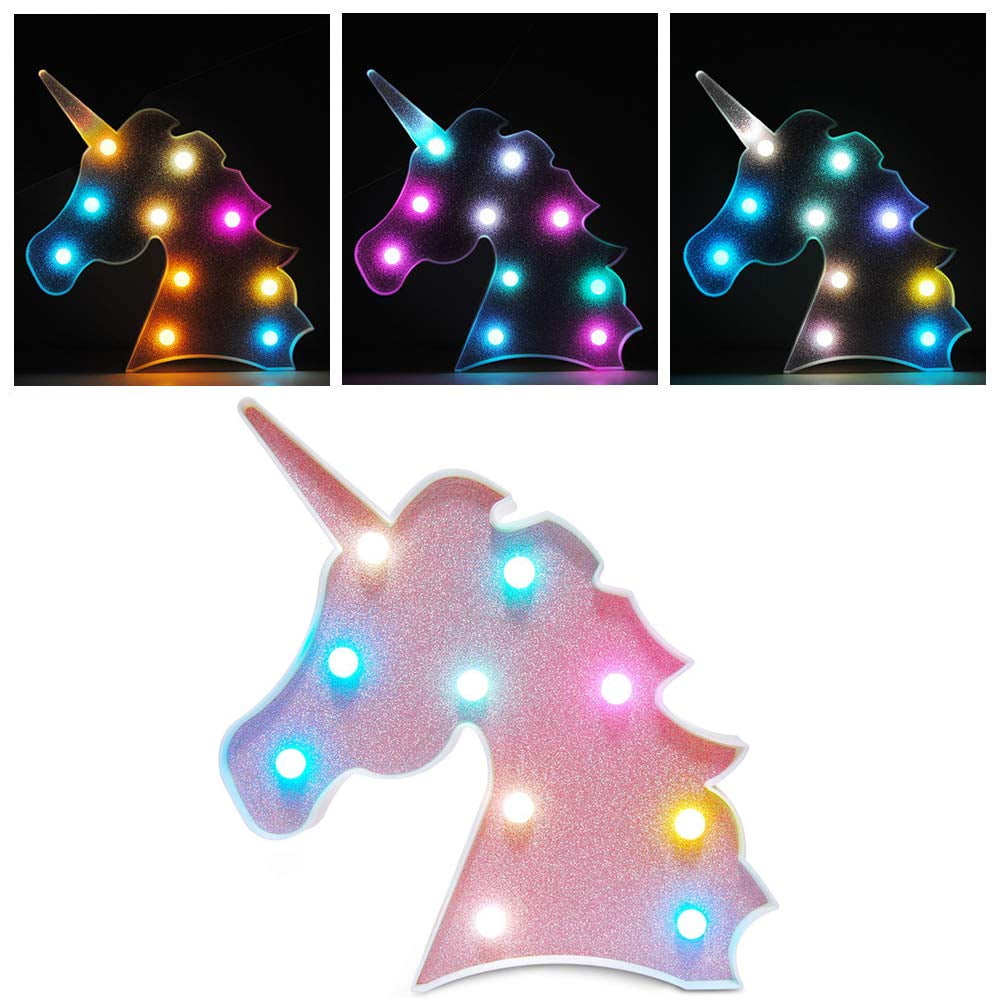 Unicorn Head Led Night Light Animal Marquee Lamp On Wall Kids Party Bed Decor 