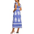 thumbnail image 3 of INSPIRAR CHIC Vestido de Mujer Cuello Cuadrado Manga Corta Volante Vestido Maxi Boho M Azul, 3 of 6