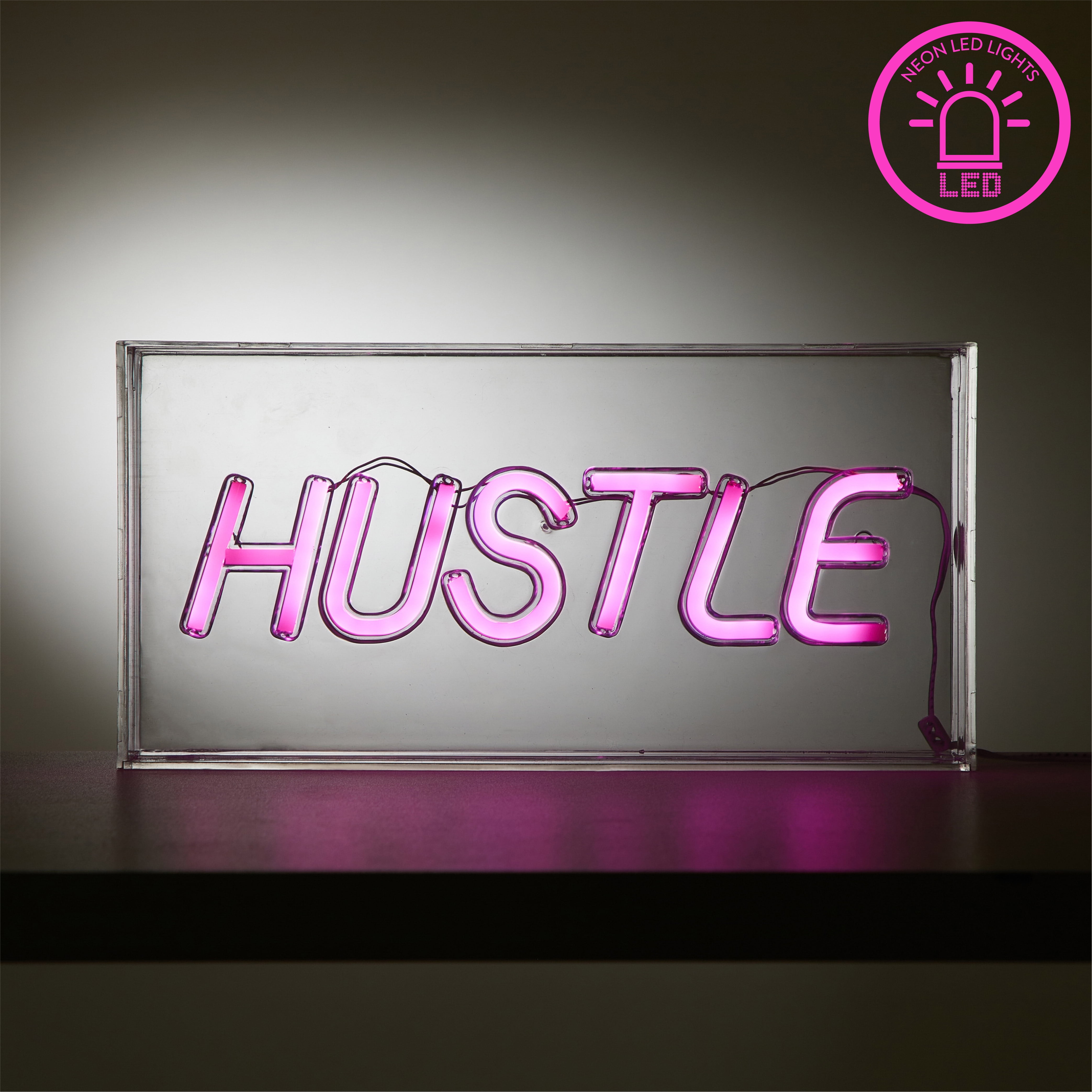 Urban Shop LED Neon Hustle Light-up Clear Acrylic Box, Pink
