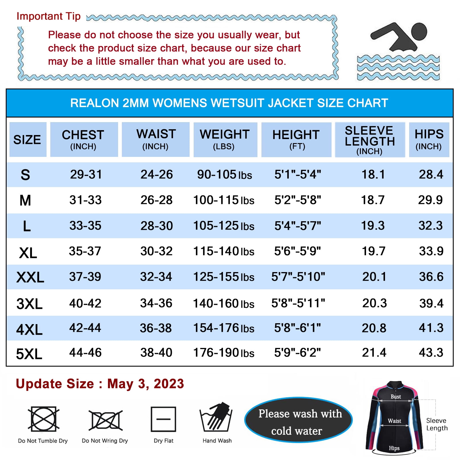 REALON Wetsuits Top Jacket Women 2mm Neoprene Shirt Wet Suit Long